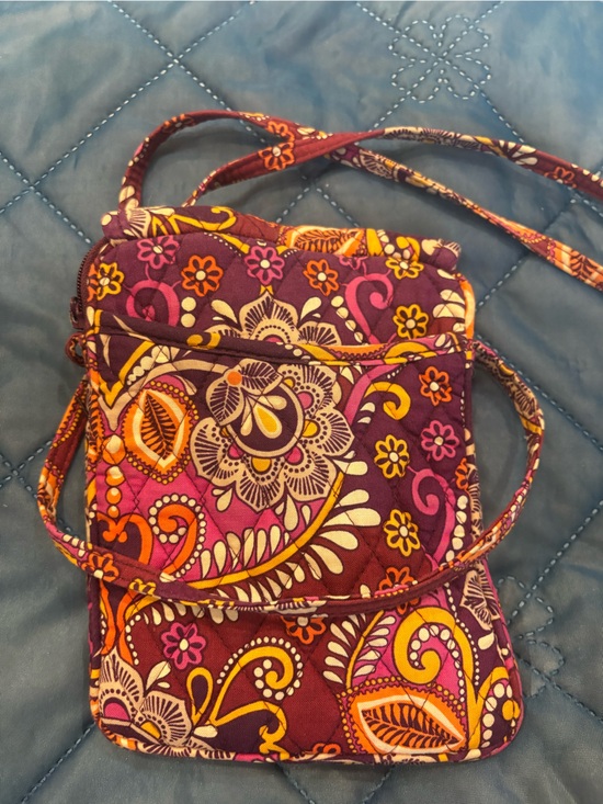 Vera Bradley Handbags - Vera Bradley Mini Hipster Purple, Pink and Orange Quilted Crossbody Bag